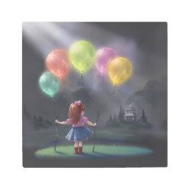 Cute Little Girl with Balloons メタルプリント