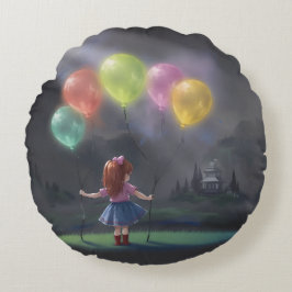 Cute Little Girl with Balloons ラウンドクッション