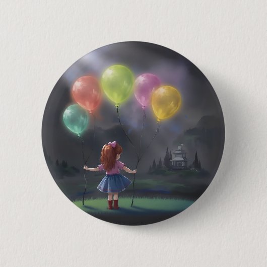 Cute Little Girl with Balloons 缶バッジ (正面)