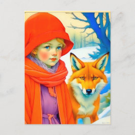 Cute Little Girl With Fox Chritmas  ポストカード