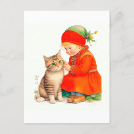 Cute Little Girl With Kitten Chritmas  ポストカード