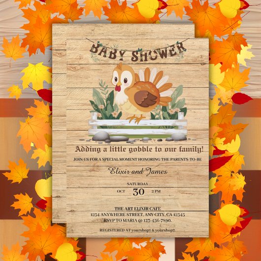 Cute Little Gobble Turkey Baby Shower 招待状