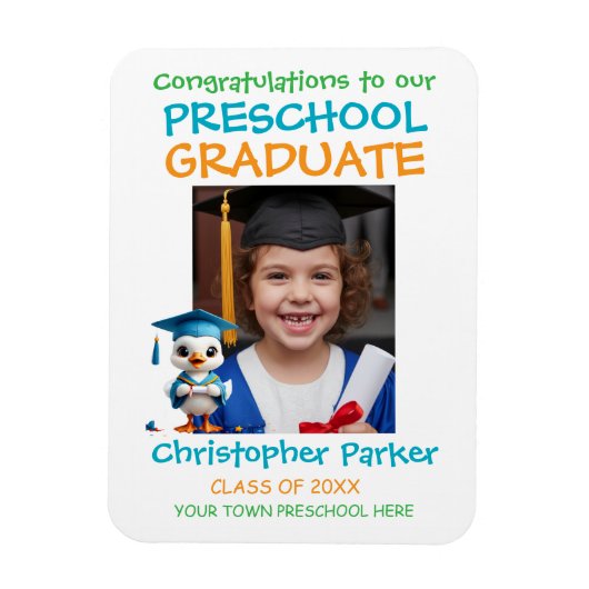 Cute Little Goose Preschool Graduation マグネット (縦)