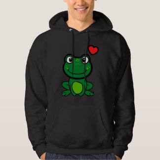 Cute little green frog with hearts パーカ