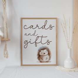 Cute Little Hedgehog Baby Shower Cards Gifts Sign ポスター