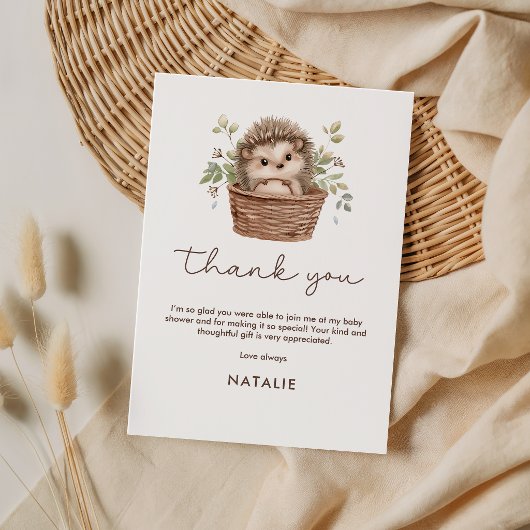 Cute Little Hedgehog Baby Shower Thank You カード
