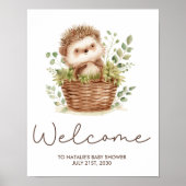 Cute Little Hedgehog Baby Shower Welcome Sign ポスター (正面)