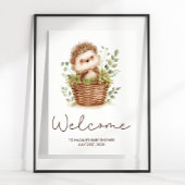 Cute Little Hedgehog Baby Shower Welcome Sign ポスター