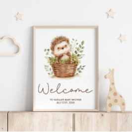 Cute Little Hedgehog Baby Shower Welcome Sign ポスター