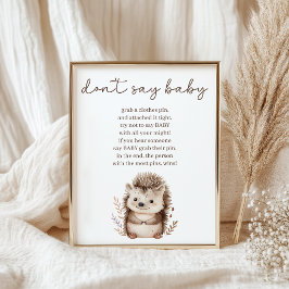Cute Little Hedgehog Dont Say Baby Shower Game ポスター