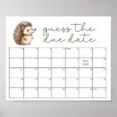 Cute Little Hedgehog Guess Due Date Baby Shower ポスター (正面)
