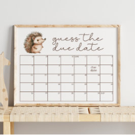 Cute Little Hedgehog Guess Due Date Baby Shower ポスター