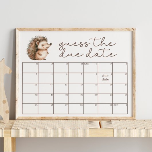 Cute Little Hedgehog Guess Due Date Baby Shower ポスター