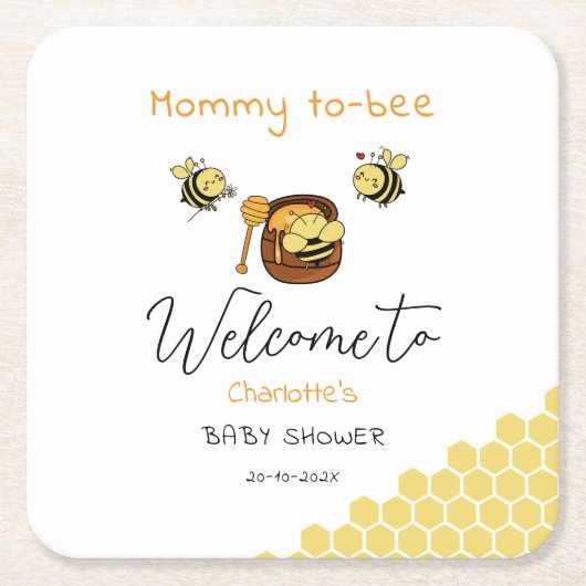 Cute Little Honeybee With Sweet Honey Baby Shower スクエアペーパーコースター (正面)
