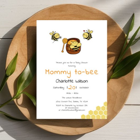 Cute Little Honeybee With Sweet Honey Baby Shower 招待状