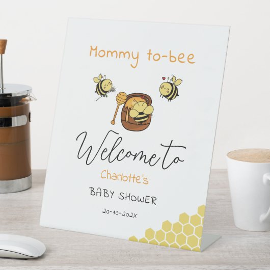 Cute Little Honeybee With Sweet Honey Baby Welcome 台座サイン (インサイチュ)