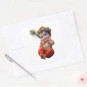 Cute Little Krishna Traditional Indian Art Poster スクエアシール (封筒)