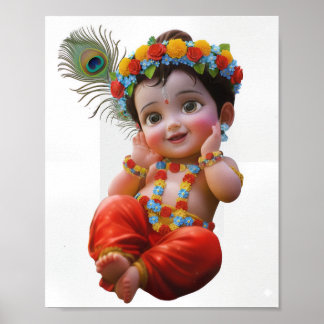 Cute Little Krishna Traditional Indian Art Poster ポスター