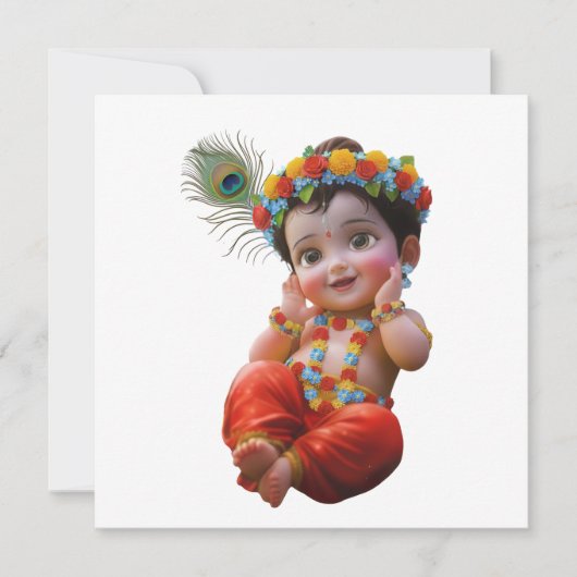Cute Little Krishna Traditional Indian Art Poster 招待状 (正面)