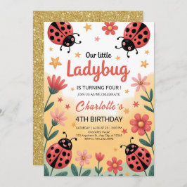 Cute Little Ladybug Girl Birthday Party 招待状