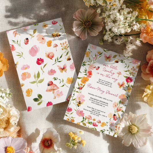 Cute Little Lovebug Spring Garden Baby Shower 招待状