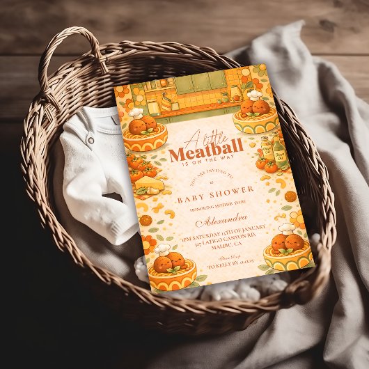 Cute Little Meatball Baby Shower 招待状