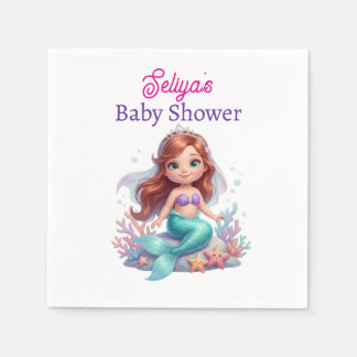 Cute Little Mermaid Baby Shower Water Bottle Label スタンダードカクテルナプキン