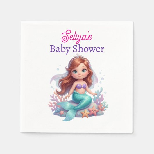 Cute Little Mermaid Baby Shower Water Bottle Label スタンダードカクテルナプキン (正面)
