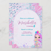 Cute Little Mermaid Under The Sea Birthday Party 招待状 (正面/裏面)