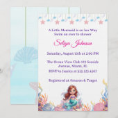 Cute Little Mermaid Under the Sea Girl Baby Shower 招待状 (正面/裏面)