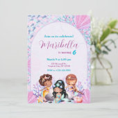 Cute Little Mermaids Under The Sea Birthday Party 招待状 (スタンド正面)