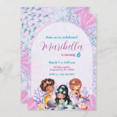 Cute Little Mermaids Under The Sea Birthday Party 招待状 (正面/裏面)