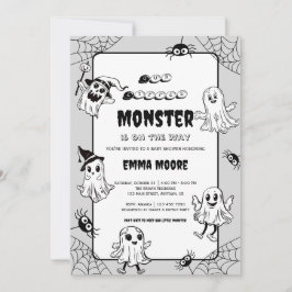 Cute Little Monster Baby Shower Illustration 招待状