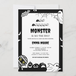 Cute Little Monster Baby Shower Illustration 招待状