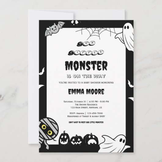 Cute Little Monster Baby Shower Illustration 招待状 (正面)