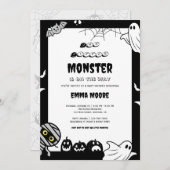 Cute Little Monster Baby Shower Illustration 招待状 (正面/裏面)