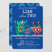 Cute Little Monster Boys Donut 2nd Birthday 招待状 (正面/裏面)