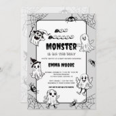 Cute Little Monster Halloween Baby Shower Art 招待状 (正面/裏面)