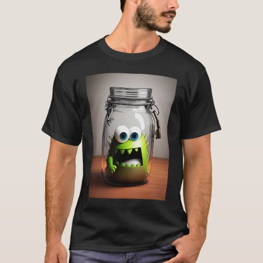 cute little monster in a jar Halloween horror funn Tシャツ (正面)