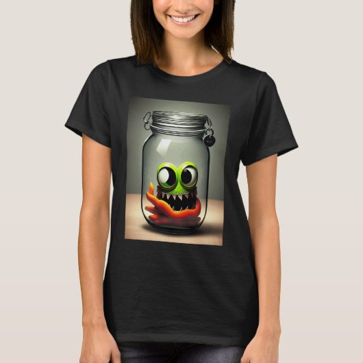 cute little monster in a jar Halloween horror funn Tシャツ (正面)