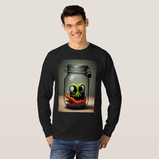 cute little monster in a jar Halloween horror funn Tシャツ (正面フル)
