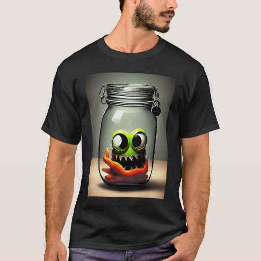cute little monster in a jar Halloween horror funn Tシャツ (正面)