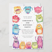Cute Little Monster Kids Birthday Invitation 招待状 (正面)