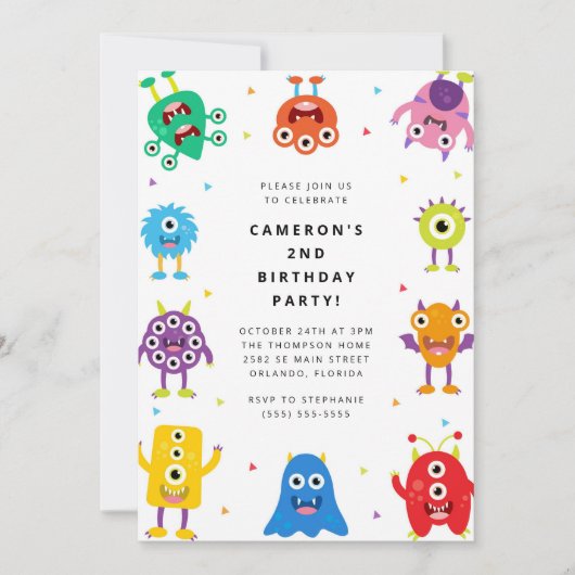 Cute Little Monster Kids Birthday Invitation 招待状 (正面)