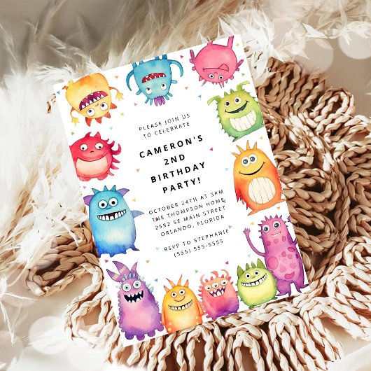 Cute Little Monster Kids Birthday Invitation 招待状
