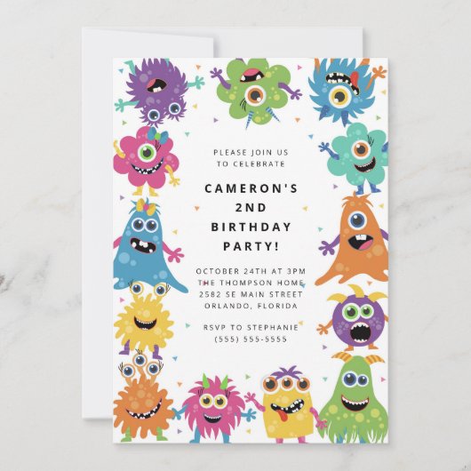 Cute Little Monster Kids Birthday Invitation 招待状 (正面)