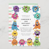Cute Little Monster Kids Birthday Invitation 招待状 (正面/裏面)