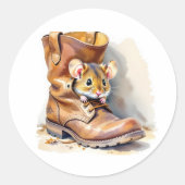 Cute Little Mouse in a Boot ラウンドシール (正面)