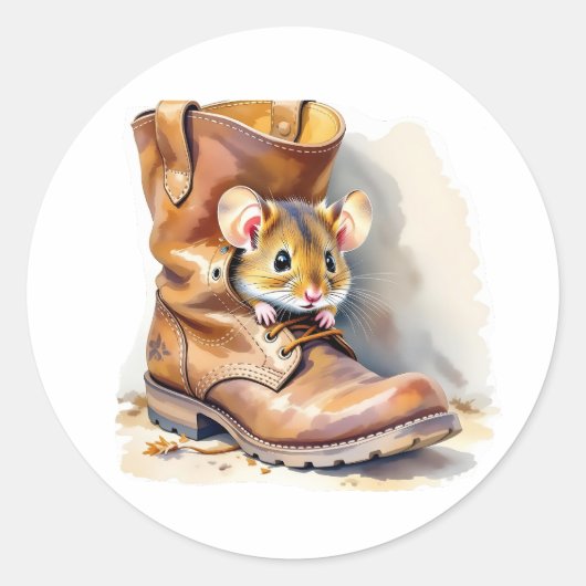 Cute Little Mouse in a Boot ラウンドシール (正面)
