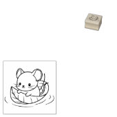 Cute Little Mouse Leaf Boat 1x1 ラバースタンプ (押印)
